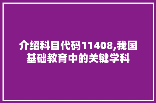 介绍科目代码11408,我国基础教育中的关键学科