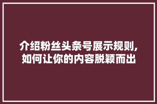 介绍粉丝头条号展示规则,如何让你的内容脱颖而出