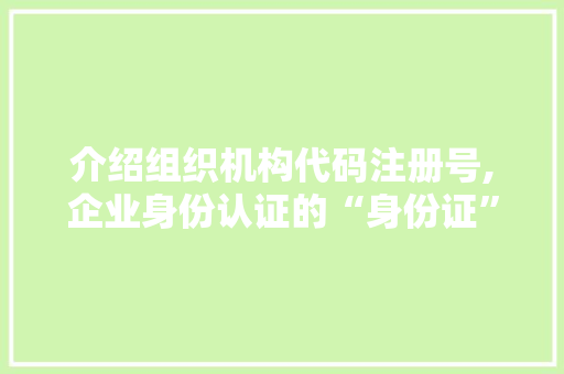 介绍组织机构代码注册号,企业身份认证的“身份证”