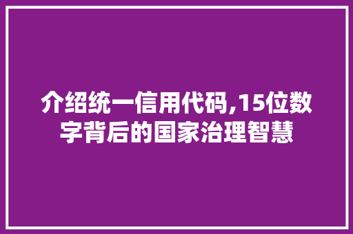 介绍统一信用代码,15位数字背后的国家治理智慧