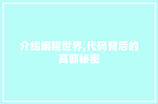 介绍编程世界,代码背后的高薪秘密