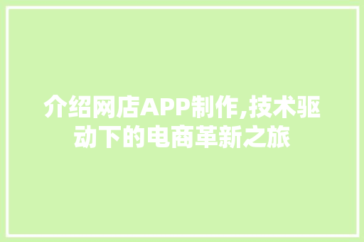 介绍网店APP制作,技术驱动下的电商革新之旅