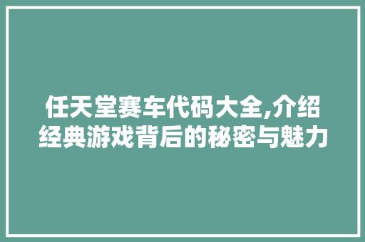 任天堂赛车代码大全,介绍经典游戏背后的秘密与魅力