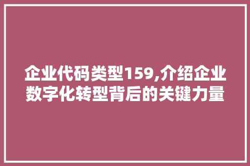 企业代码类型159,介绍企业数字化转型背后的关键力量