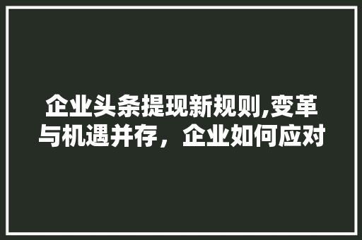 企业头条提现新规则,变革与机遇并存，企业如何应对