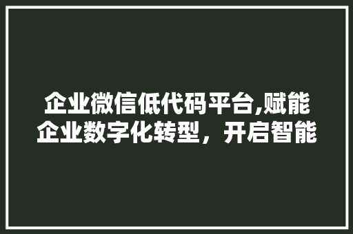 企业微信低代码平台,赋能企业数字化转型，开启智能办公新时代