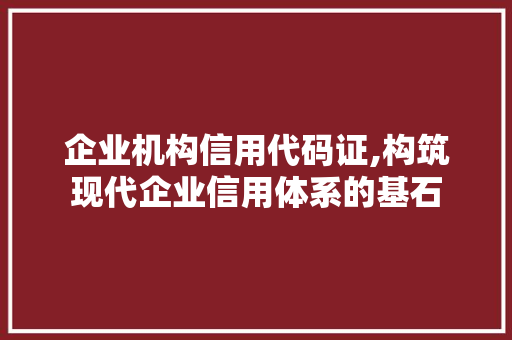 企业机构信用代码证,构筑现代企业信用体系的基石