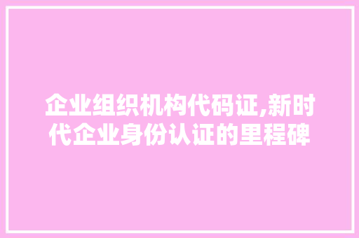 企业组织机构代码证,新时代企业身份认证的里程碑