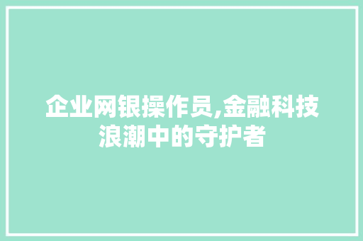 企业网银操作员,金融科技浪潮中的守护者