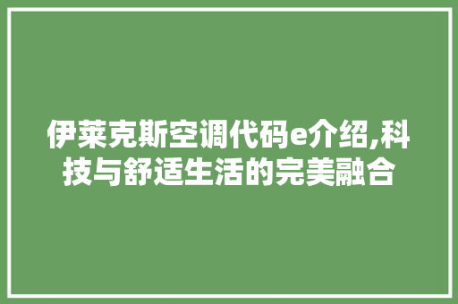 伊莱克斯空调代码e介绍,科技与舒适生活的完美融合