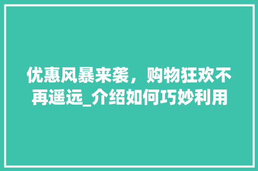 优惠风暴来袭，购物狂欢不再遥远_介绍如何巧妙利用优惠关键词