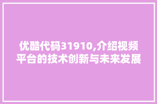 优酷代码31910,介绍视频平台的技术创新与未来发展