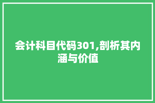 会计科目代码301,剖析其内涵与价值