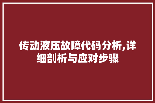 传动液压故障代码分析,详细剖析与应对步骤