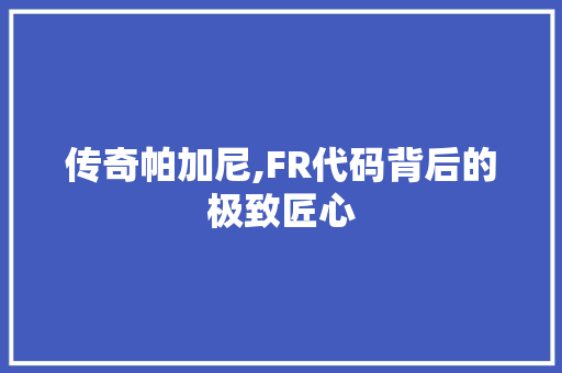 传奇帕加尼,FR代码背后的极致匠心