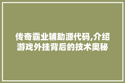 传奇霸业辅助源代码,介绍游戏外挂背后的技术奥秘