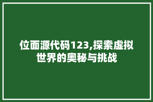 位面源代码123,探索虚拟世界的奥秘与挑战