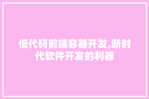 低代码前端容器开发,新时代软件开发的利器