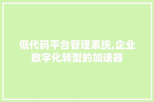 低代码平台管理系统,企业数字化转型的加速器