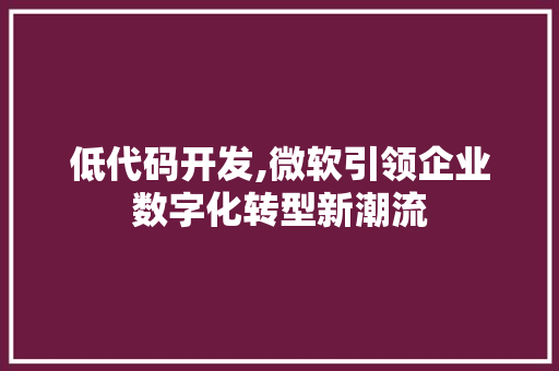 低代码开发,微软引领企业数字化转型新潮流