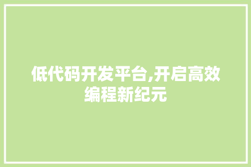 低代码开发平台,开启高效编程新纪元