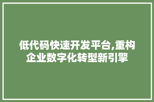 低代码快速开发平台,重构企业数字化转型新引擎