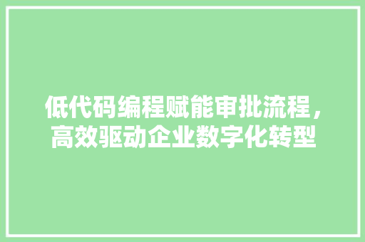 低代码编程赋能审批流程，高效驱动企业数字化转型