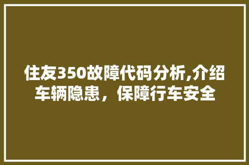 住友350故障代码分析,介绍车辆隐患，保障行车安全