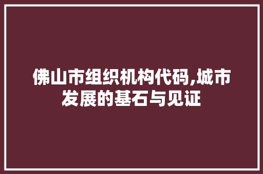 佛山市组织机构代码,城市发展的基石与见证