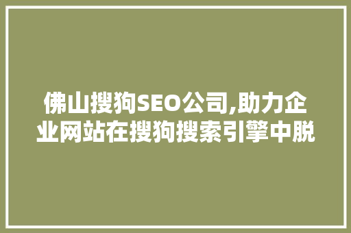 佛山搜狗SEO公司,助力企业网站在搜狗搜索引擎中脱颖而出