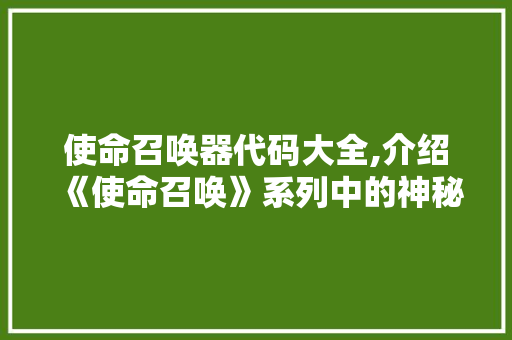 使命召唤器代码大全,介绍《使命召唤》系列中的神秘力量