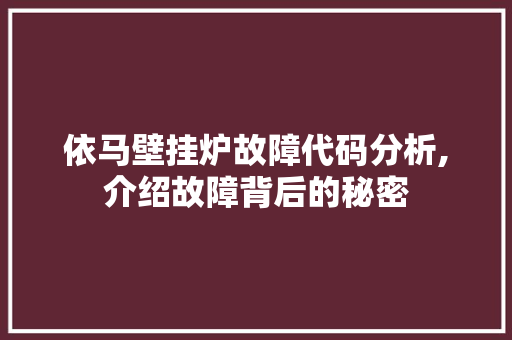 依马壁挂炉故障代码分析,介绍故障背后的秘密