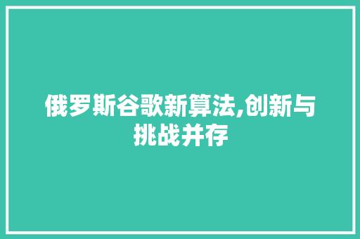 俄罗斯谷歌新算法,创新与挑战并存