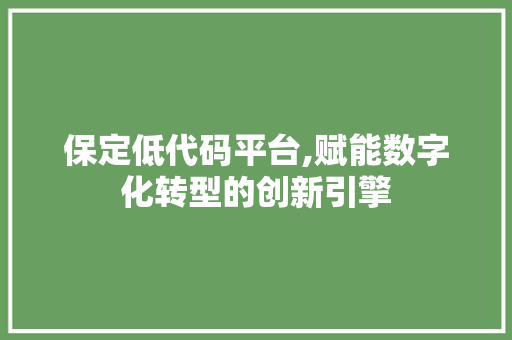 保定低代码平台,赋能数字化转型的创新引擎