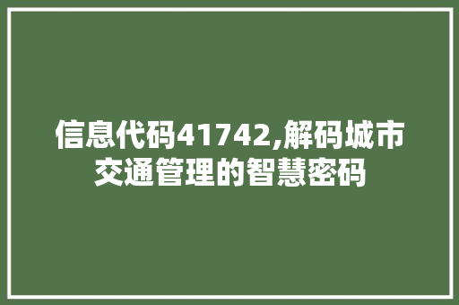 信息代码41742,解码城市交通管理的智慧密码