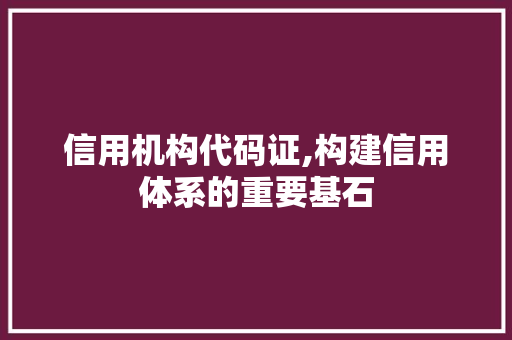 信用机构代码证,构建信用体系的重要基石