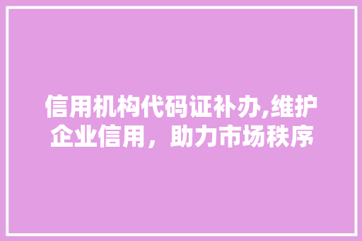 信用机构代码证补办,维护企业信用，助力市场秩序