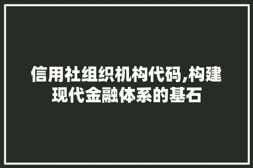 信用社组织机构代码,构建现代金融体系的基石