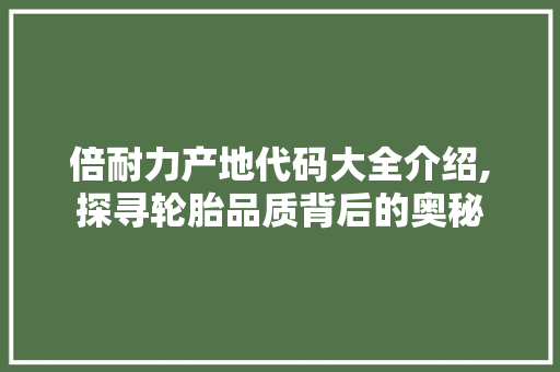 倍耐力产地代码大全介绍,探寻轮胎品质背后的奥秘