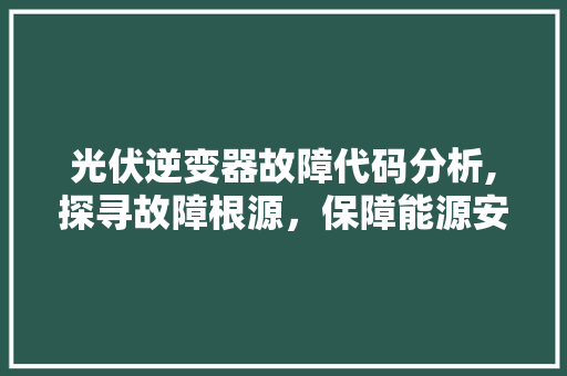 光伏逆变器故障代码分析,探寻故障根源，保障能源安全