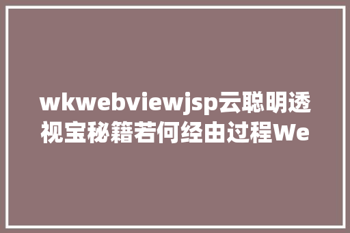 wkwebviewjsp云聪明透视宝秘籍若何经由过程WebView监控晋升WebAPP机能 JavaScript