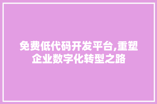 免费低代码开发平台,重塑企业数字化转型之路 Python