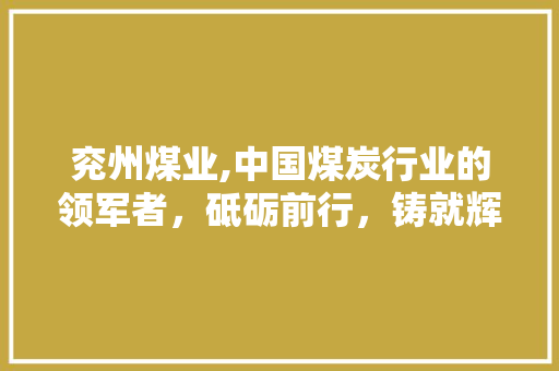 兖州煤业,中国煤炭行业的领军者，砥砺前行，铸就辉煌