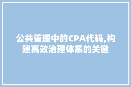 公共管理中的CPA代码,构建高效治理体系的关键