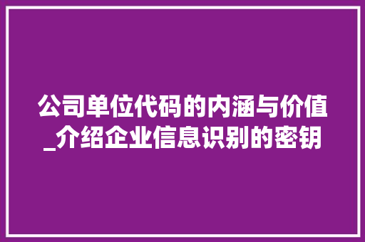 公司单位代码的内涵与价值_介绍企业信息识别的密钥