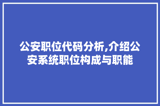 公安职位代码分析,介绍公安系统职位构成与职能