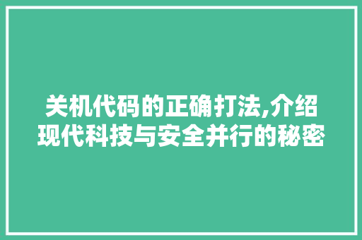 关机代码的正确打法,介绍现代科技与安全并行的秘密武器