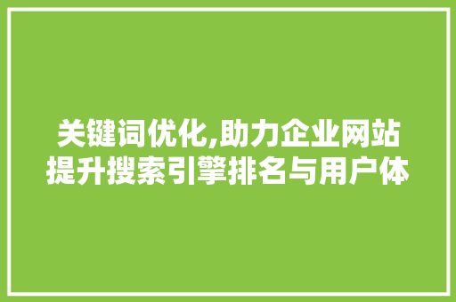 关键词优化,助力企业网站提升搜索引擎排名与用户体验