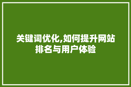 关键词优化,如何提升网站排名与用户体验