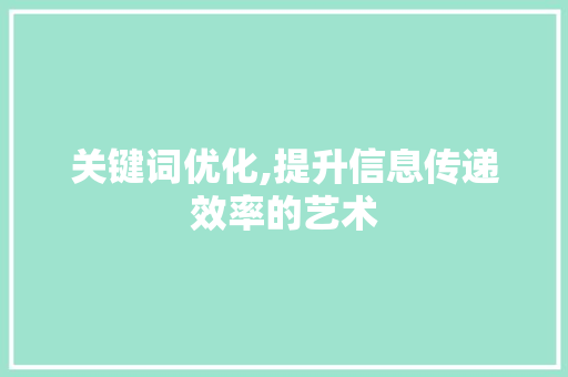 关键词优化,提升信息传递效率的艺术